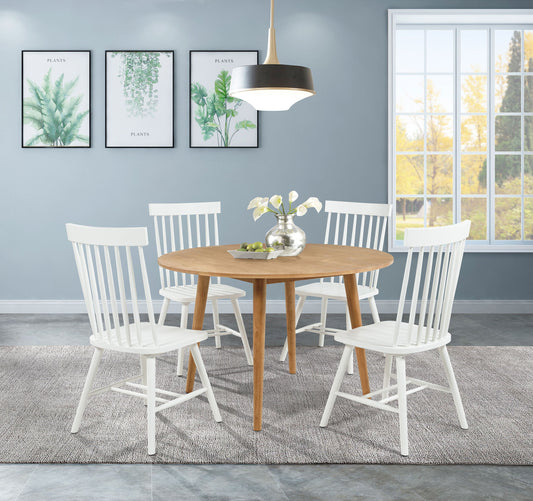 Ensemble de table à manger ronde Andrews 5 pièces en frêne clair et blanc