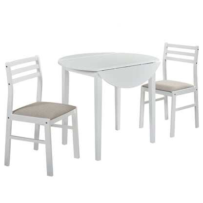 Ensemble de table à manger ronde à abattants Bucknell, 3 pièces, blanc