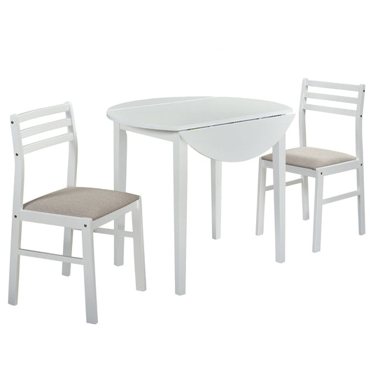 Ensemble de table à manger ronde à abattants Bucknell, 3 pièces, blanc