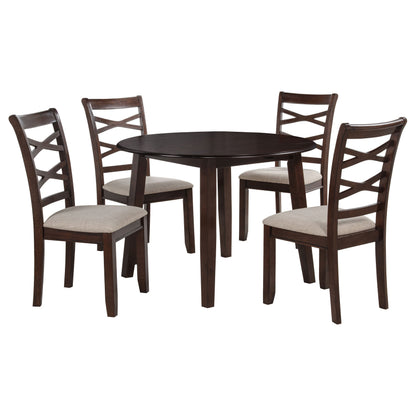 Ensemble de table à manger ronde en bois Barton 5 pièces, brun foncé