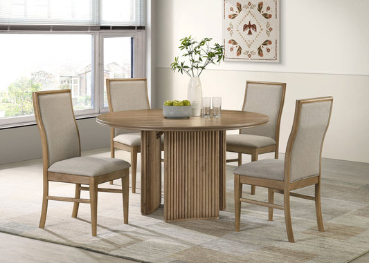 Ensemble de table à manger ronde Adina 5 pièces, marron clair vieilli