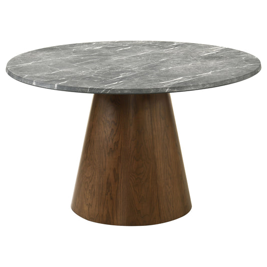 Table à manger ronde Franklin de 59 pouces, gris et chêne foncé