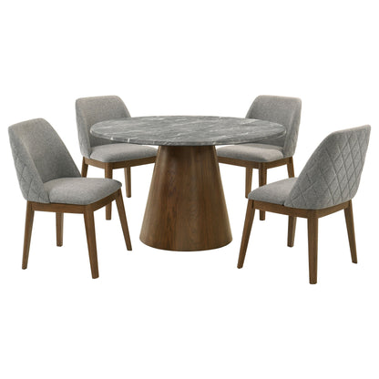 Ensemble de table à manger ronde Franklin 5 pièces gris et chêne foncé