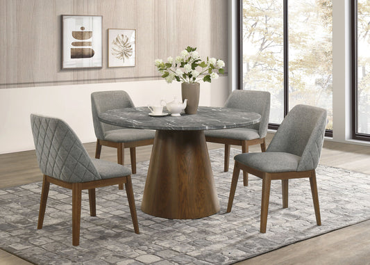 Ensemble de table à manger ronde Franklin 5 pièces gris et chêne foncé