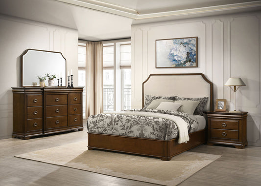 Ensemble de chambre à coucher Garland 4 pièces avec lit king size oriental, cerisier brun