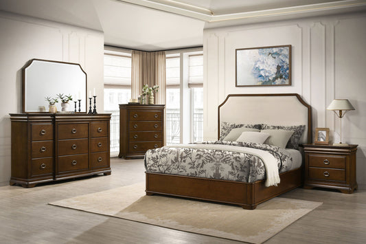 Ensemble de chambre à coucher Garland 5 pièces avec lit king size oriental, cerisier brun
