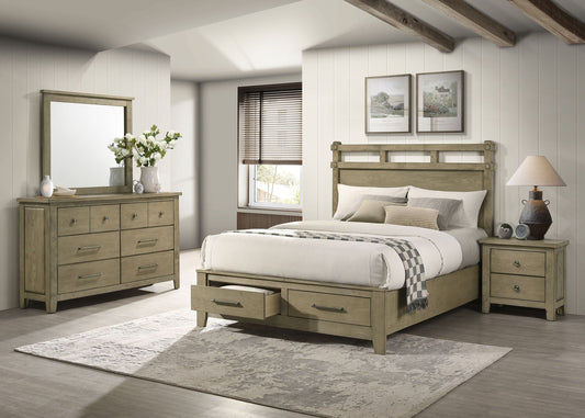 Ensemble de chambre à coucher Hazlewood 4 pièces avec lit king size oriental en chêne de vigne