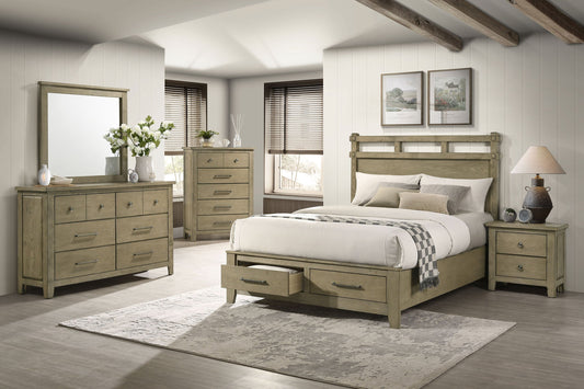 Ensemble de chambre à coucher Hazlewood 5 pièces avec lit king size oriental en chêne de vignoble