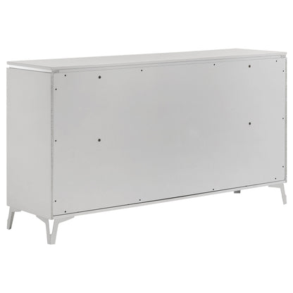 Ensemble de chambre à coucher Cassia 4 pièces avec lit king size oriental à LED, blanc brillant