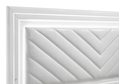 Ensemble de chambre à coucher Cassia 4 pièces avec lit queen size et LED, blanc brillant