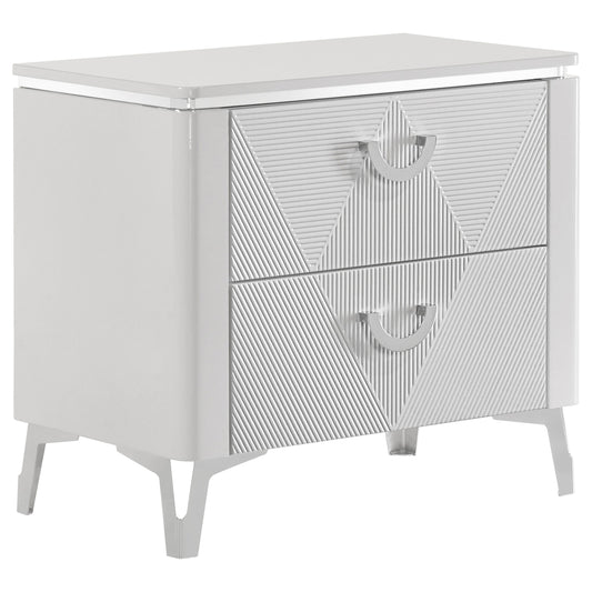 Table de chevet Cassia à 2 tiroirs, blanc brillant