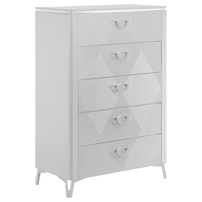 Ensemble de chambre à coucher Cassia 5 pièces avec lit Queen Size à LED, blanc brillant