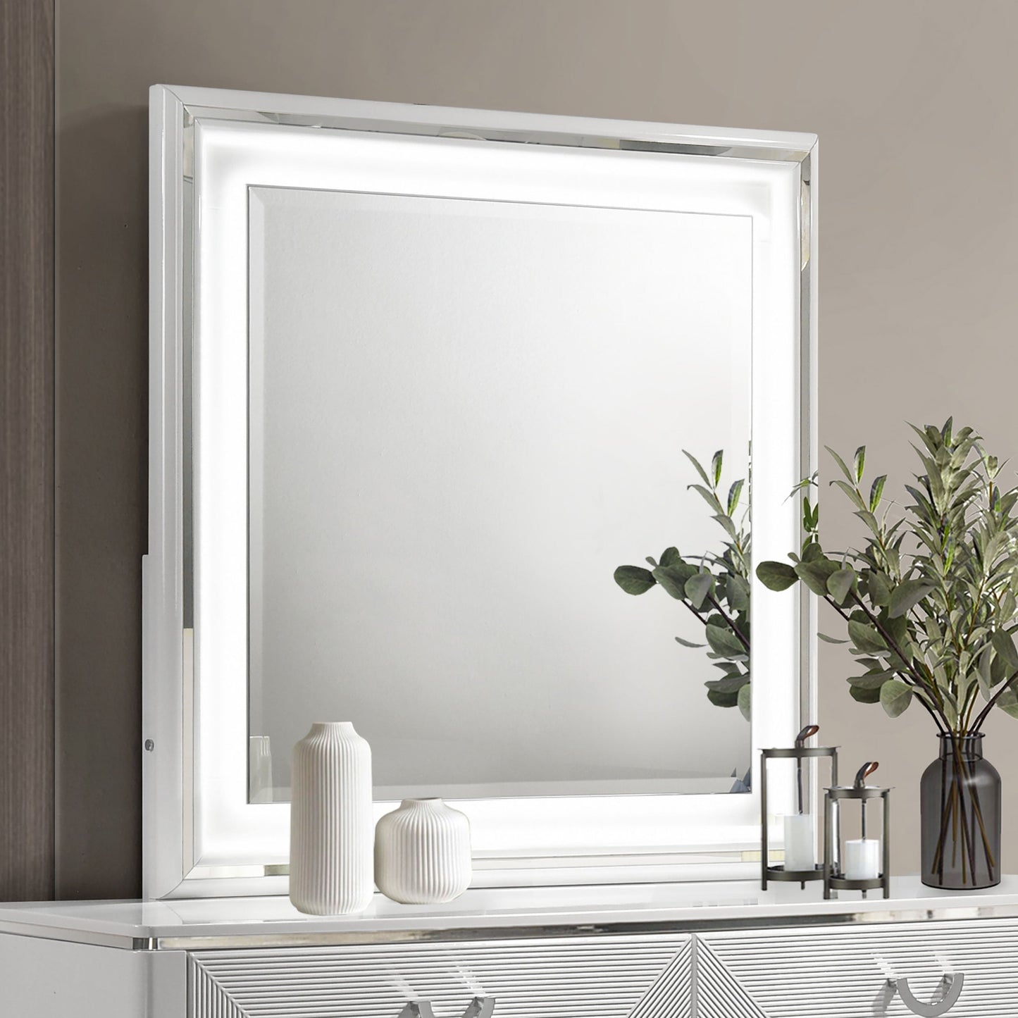 Miroir de commode Cassia blanc brillant