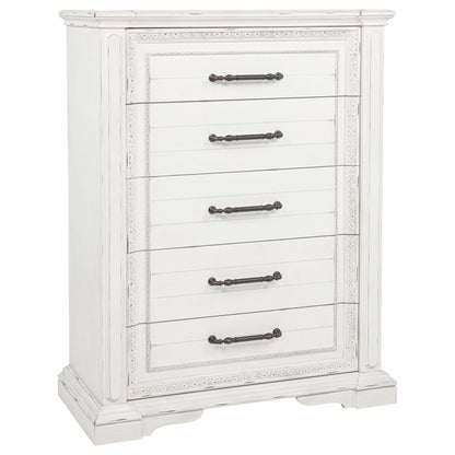 Ensemble de chambre à coucher McKinney 5 pièces avec lit king size Eastern, blanc vintage