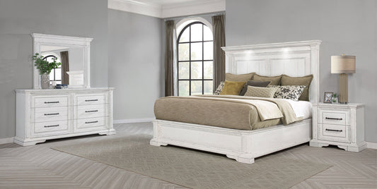 Ensemble de chambre à coucher McKinney 4 pièces California King blanc vintage