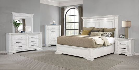 Ensemble de chambre à coucher McKinney 5 pièces avec lit Queen Size, blanc vintage