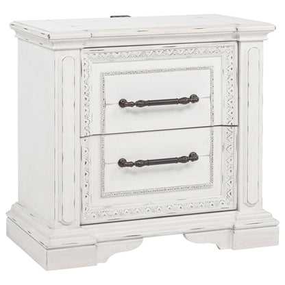 Table de chevet McKinney à 2 tiroirs avec double port USB, blanc vintage