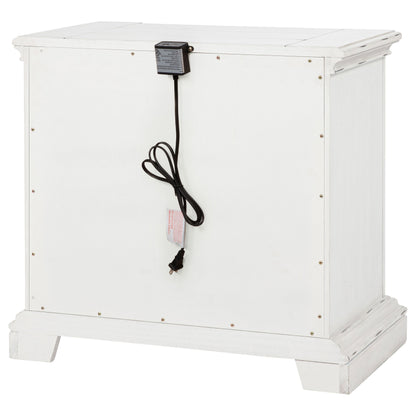 Table de chevet McKinney à 2 tiroirs avec double port USB, blanc vintage
