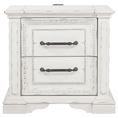 Table de chevet McKinney à 2 tiroirs avec double port USB, blanc vintage