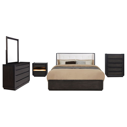 Ensemble de chambre à coucher Leandro 5 pièces avec lit king size oriental, noir bruni