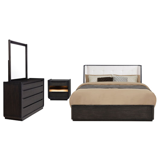 Ensemble de chambre à coucher Leandro 4 pièces avec lit king size oriental, noir bruni