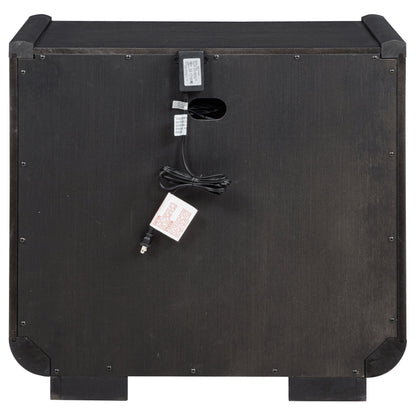 Table de chevet Leandro à 2 tiroirs avec port USB et LED, noir bruni