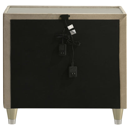 Table de chevet Lorient 2 tiroirs LED avec USB Ivoire et Camel