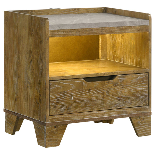 Table de chevet LED Henderson à 1 tiroir en chêne moyen