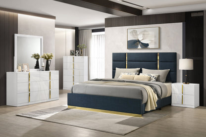 Lit Queen Ines 52 pouces en tissu bleu marine