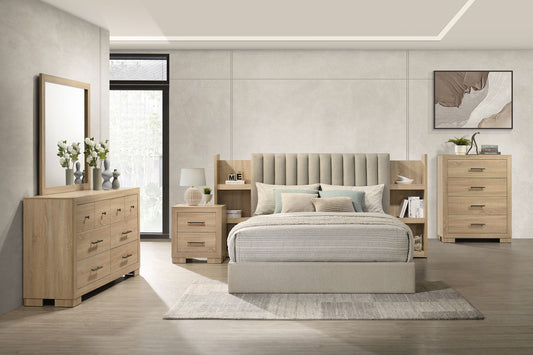 Ensemble de chambre à coucher Arielle 5 pièces avec lit king size oriental en chêne clair