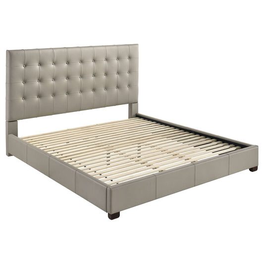 Lit plateforme Medley en cuir véritable style oriental, couleur beige