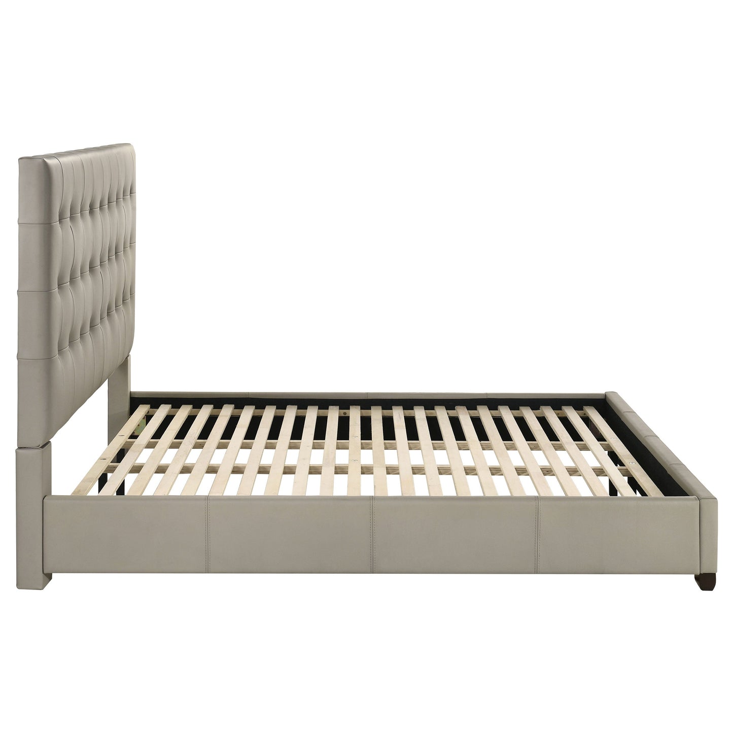 Lit plateforme Medley en cuir véritable style oriental, couleur beige