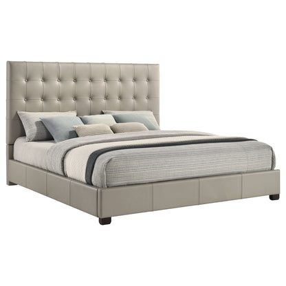 Lit plateforme Medley en cuir véritable style oriental, couleur beige