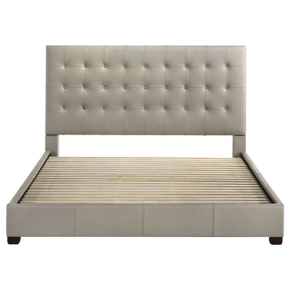 Lit plateforme Medley en cuir véritable style oriental, couleur beige
