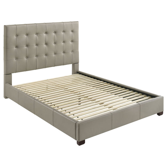 Lit plateforme Queen en cuir véritable Medley, beige