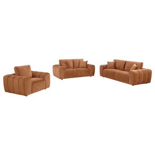 Ensemble de canapés rembourrés 3 pièces Burnett en chenille orange brûlé