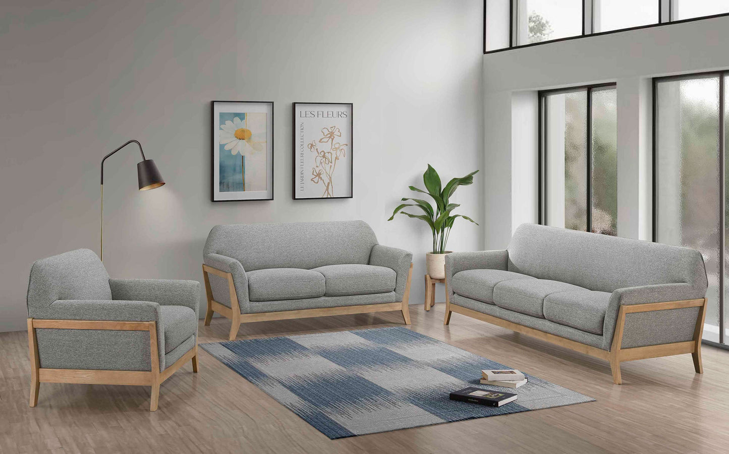 Canapé à accoudoirs évasés rembourré en tissu Vaughn, gris