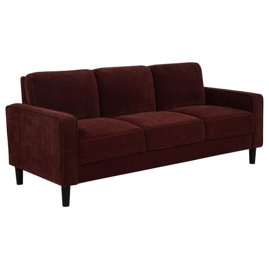 Canapé Ruth 77 pouces avec accoudoirs droits et rembourré en tissu rouge rouille