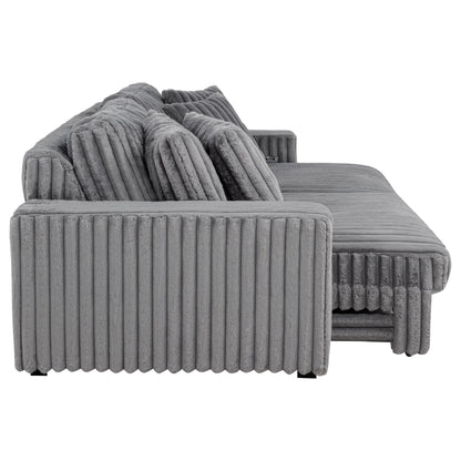 Canapé méridienne double électrique rembourré en velours côtelé Jacana, gris