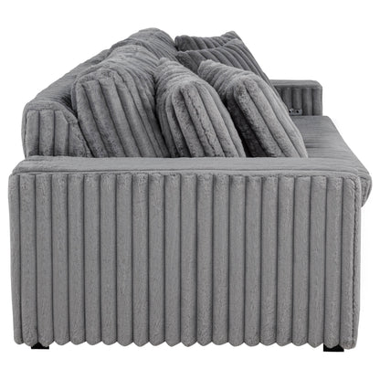 Canapé méridienne double électrique rembourré en velours côtelé Jacana, gris