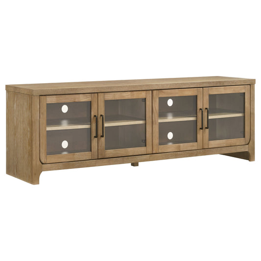 Meuble TV 4 portes Brenham 79 pouces, console multimédia, chêne clair