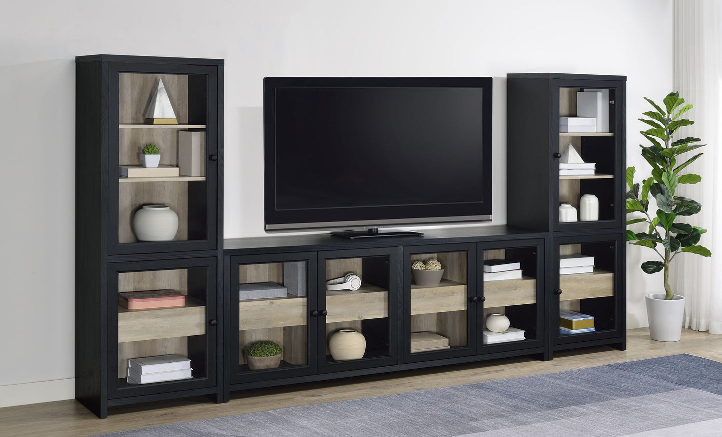 Meuble TV 4 portes Denison 79 pouces, console multimédia, noir