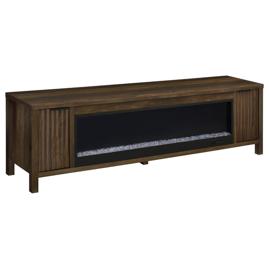 Meuble TV Carey 79 pouces avec cheminée et console multimédia en pin foncé