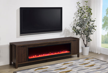 Meuble TV Carey 79 pouces avec cheminée et console multimédia en pin foncé