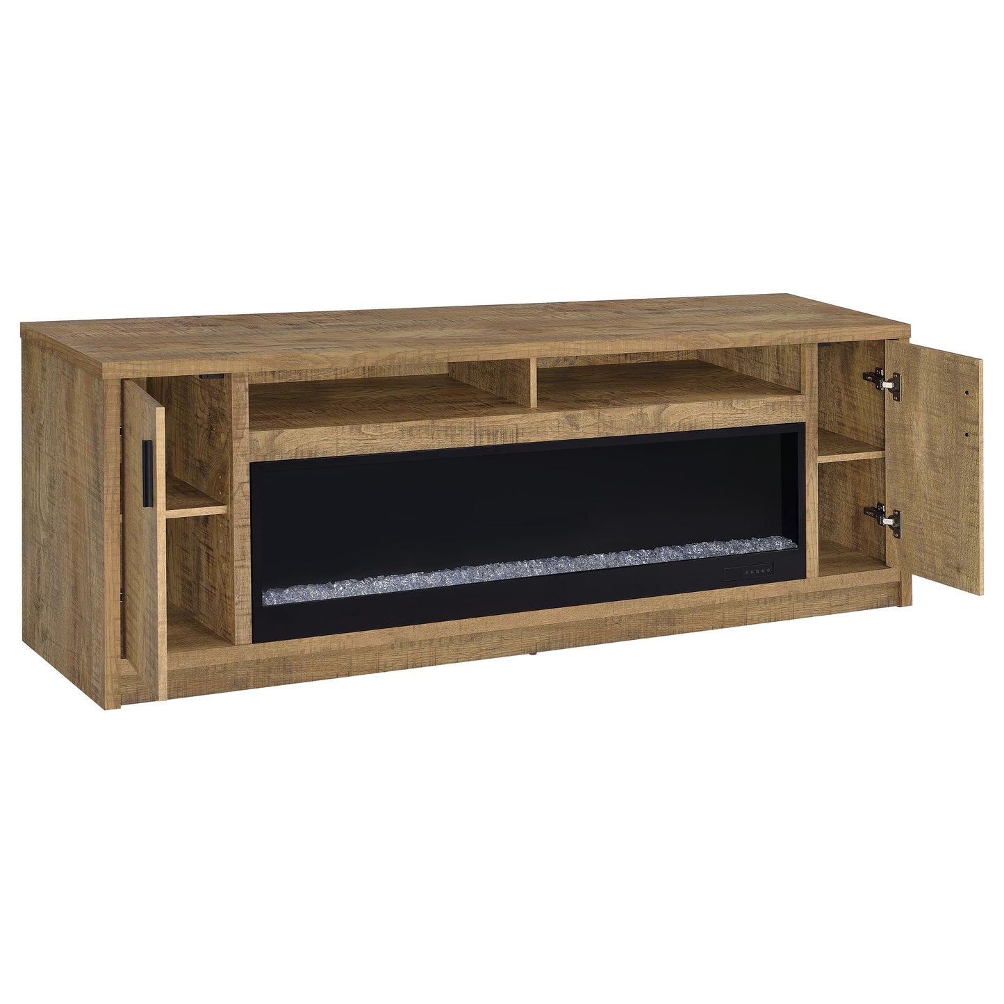 Meuble TV Eddy 79 pouces 2 portes avec cheminée et console multimédia Mango