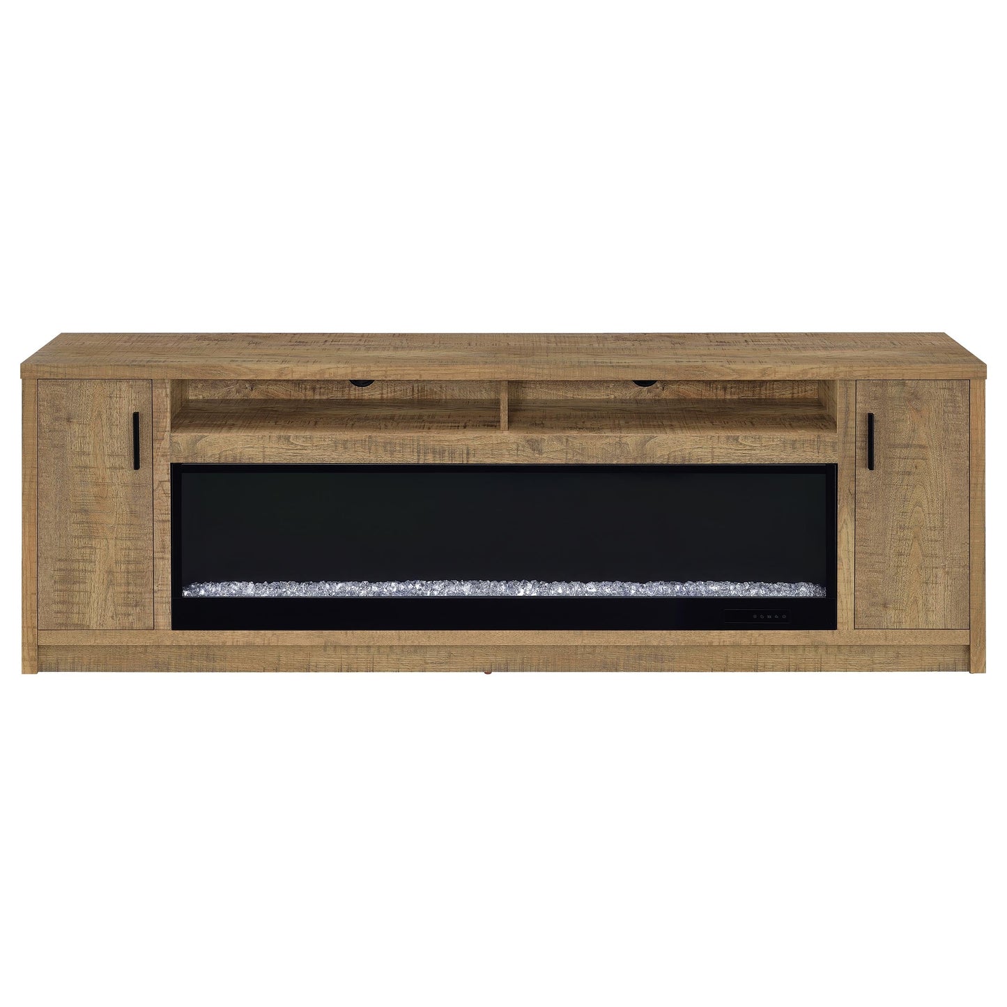 Meuble TV Eddy 79 pouces 2 portes avec cheminée et console multimédia Mango