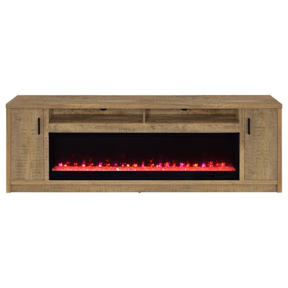 Meuble TV Eddy 79 pouces 2 portes avec cheminée et console multimédia Mango
