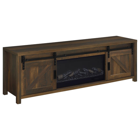 Meuble TV Enfield 71 pouces avec cheminée et console multimédia en pin foncé