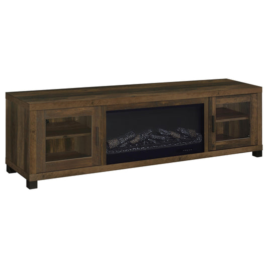 Meuble TV Havering 71 pouces avec cheminée et console multimédia en pin foncé