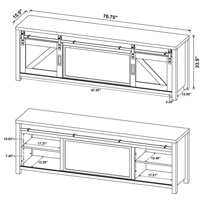 Meuble TV Enfield 71 pouces avec cheminée et console multimédia en pin foncé